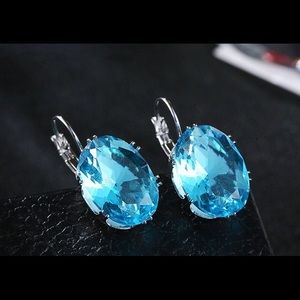 ❤️Radiant oval earring  sterling silver blue aqua